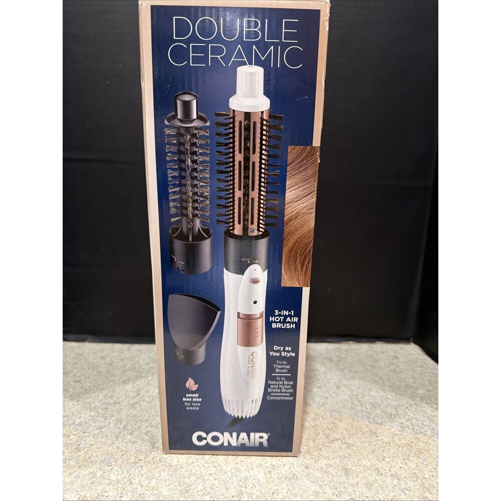 CONAIR Double Ceramic 3-in-1 Hot Air Brush Dry as You Style White Hair Style - Picture 1 of 5